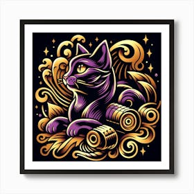 Golden And Purple Cat Art Print