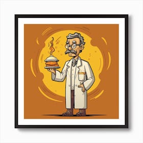 Cartoon Scientist Holding A Burger 1 Art Print