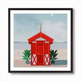 Red House In Mint Square Art Print
