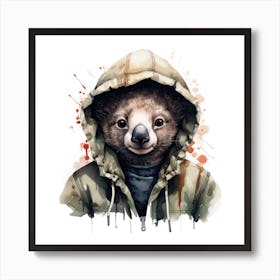 Watercolour Cartoon Koala In A Hoodie Art Print