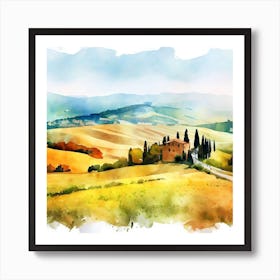 Watercolor  Of Tuscan Countryside Art Print