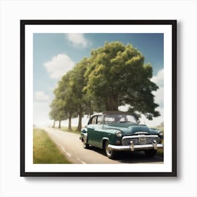 Vintage Classic Car On The Road Art Print