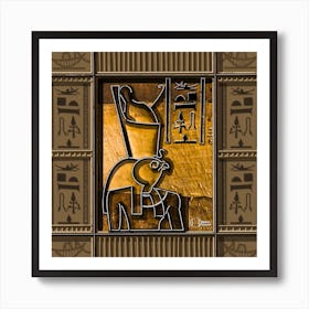 A Photograph Of The Egyptian King Horus From Temple Of Edfu In Aswan, Egypt - With Handmade Hieroglyphs In A Unique Collage Digital Painting  Art Print