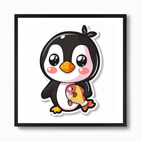 Penguin With Fish Poster