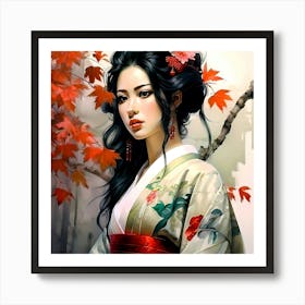 Japan Traditional Geisha Illustration By Ad 166 Art Print