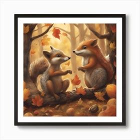 Two Squirrels In The Woods Art Print