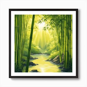 A Stream In A Bamboo Forest At Sun Rise Square Composition 300 Art Print