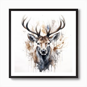 Deer Head Watercolor Painting 1 Art Print