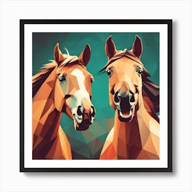 Two Horses Laughing Polyart Art Print