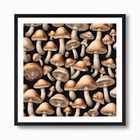 Mushrooms On Black Background 3 Art Print