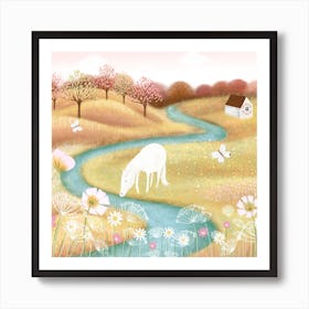 Horse By The River Square Art Print