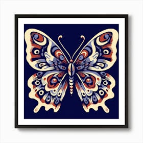 Block Print Butterfly on Blue I Art Print