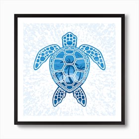 Tropical Island Sea Turtle Design in Blue Art Print