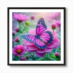 Pink Butterfly In The Rain 1 Art Print