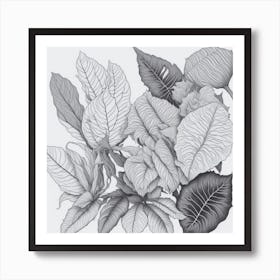 Leaves In Black And White luck Art Print