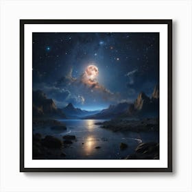 Full Moon Over Lake Art Print