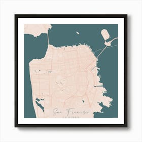 San Francisco California Pink and Blue Cute Script Street Map 1 Art Print