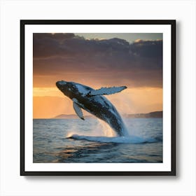 Humpback Whale Jumping Out Of The Water Art Print