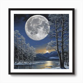 Full Moon Over Lake Art Print
