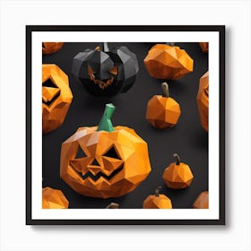 Low Poly Halloween Pumpkins Art Print