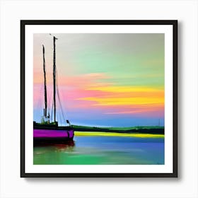 Sailboat At Sunset Art Print