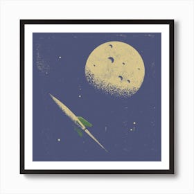 Rocket & Moon Square Art Print