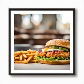 Chicken Burger With Fries Art Print