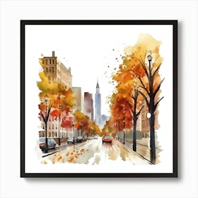 Watercolor Autumn Street 4 Poster