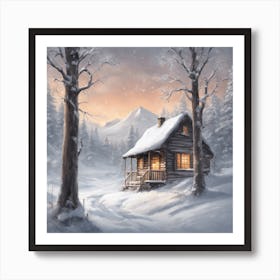 5545 Snowy Winter Wonderland With A Lone Cabin In The D Xl 1024 V1 0 Art Print