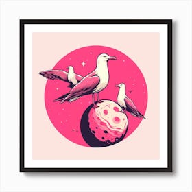 Seagulls On The Moon 1 Art Print