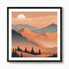 Misty mountains background in orange tone 47 Art Print