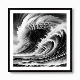Black And White Wave Monochromatic Art Print
