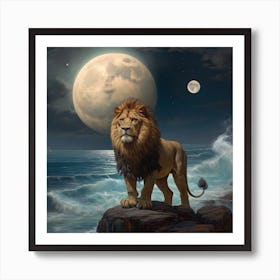 Lion At Night Art Print