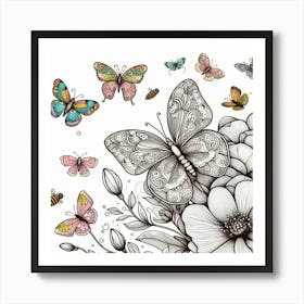 Line Art butterfly 6 Art Print