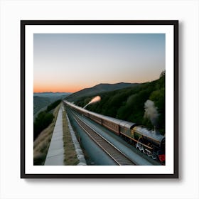 Steam Train At Sunset Art Print