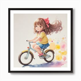 Little Girl Riding A Bike Art Print