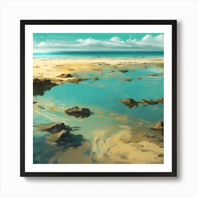 Tidal Waters, Turquoise Blue Sea on Golden Beach Art Print