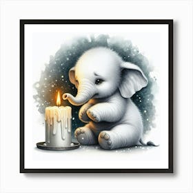 Little Elephant With Candle Art Print