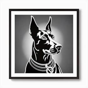 Doberman Pinscher, Black and white illustration, Dog drawing, Dog art, Animal illustration, Pet portrait, Realistic dog art, dog with collar Art Print
