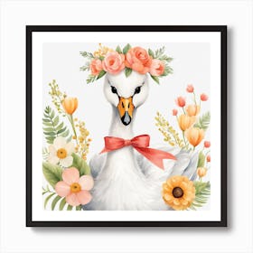 Floral Baby Swan Nursery Illustration (8) Art Print