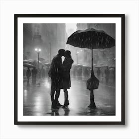 Kissing In The Rain Art Print