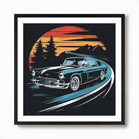 Classic Car At Sunset 1 Art Print
