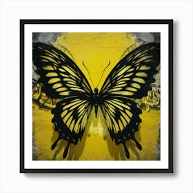 Butterfly On Yellow Wall Art Print