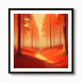 Red Autumn Forest Art Print