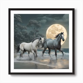 Two Horses On The Beach Art Print