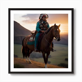 Indian Man On Horseback 2 Art Print