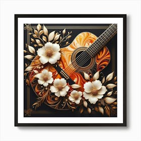 Acoustic Guitar With Flowers Art Print