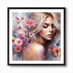 Beautiful Woman With Butterflies Art Print