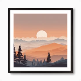 Misty mountains background in orange tone 66 Poster