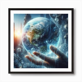 Futuristic Hand Holding The Earth Art Print